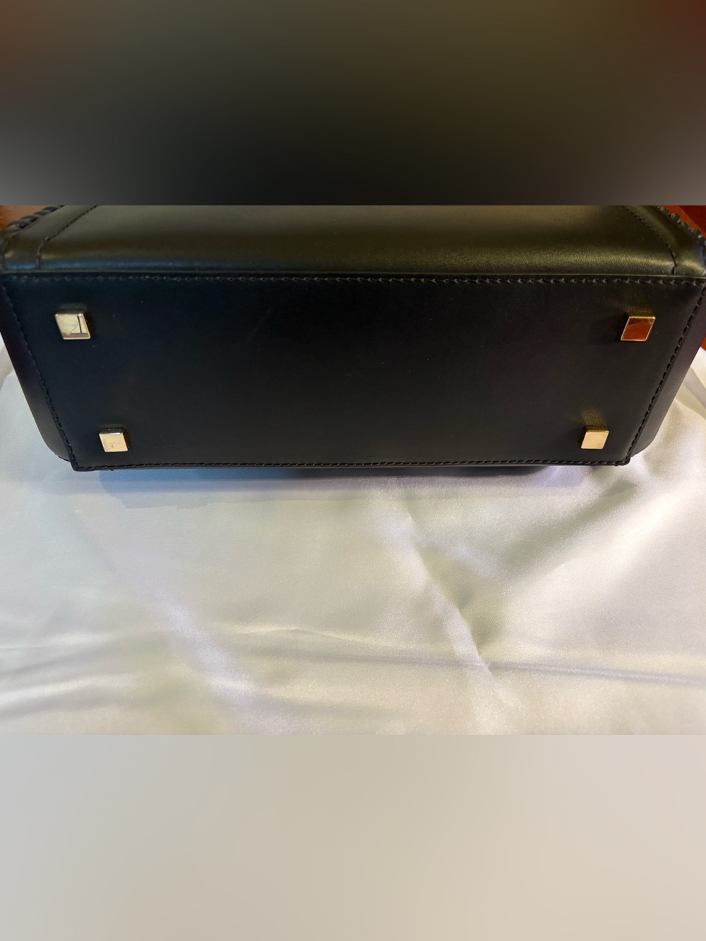 Michael Kors Black Leather Satchel with Gold MK Charm - Picture 7 of 9